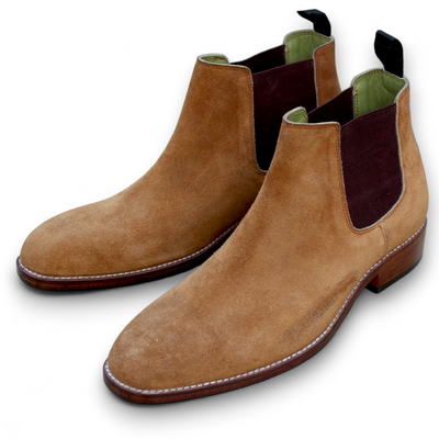 Crafted leather classic beige suede leather chelsea boot