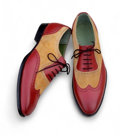 Crafted Leather Men Red Brown Suede Classic Oxford Wingtip Lace up Dress Shoes