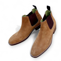 Crafted Leather Classic Beige Suede Leather Chelsea Boot - Thumbnail 1