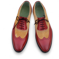 Crafted Leather Men Red Brown Suede Classic Oxford Wingtip Lace up Dress Shoes - Thumbnail 1