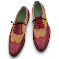 Crafted Leather Men Red Brown Suede Classic Oxford Wingtip Lace up Dress Shoes - Thumbnail 2