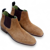 Crafted Leather Classic Beige Suede Leather Chelsea Boot - Thumbnail 3