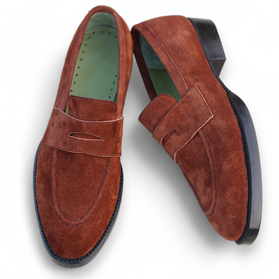 Crafted leather men brown suede leather moccasin loafers dress shoes