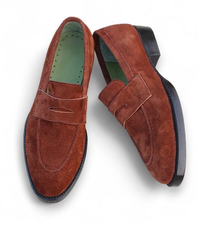 Crafted Leather Men Brown Suede Leather Moccasin Loafers Dress Shoes