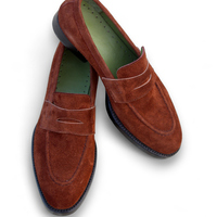 Crafted Leather Men Brown Suede Leather Moccasin Loafers Dress Shoes - Thumbnail 4