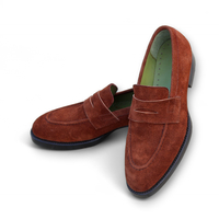Crafted Leather Men Brown Suede Leather Moccasin Loafers Dress Shoes - Thumbnail 5