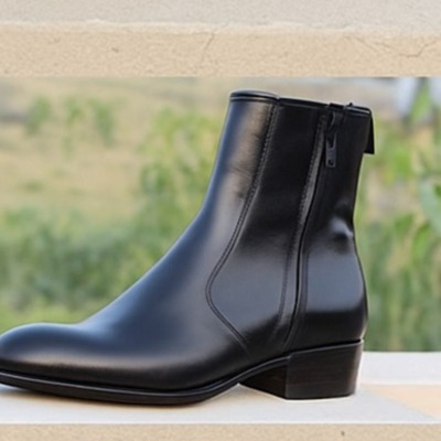 Crafted leather classic men black leather side zipper jodhpur boot
