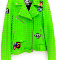 Crafted Leather New Handmade Men's Punk Style Green Studded Adorable Leather Jacket - Thumbnail 1