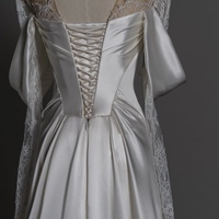 High Quliaue Satin Lace Long Sleeves A-line Lace up Train Wedding Dress - Thumbnail 7