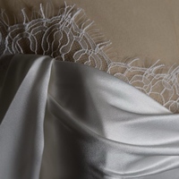 High Quliaue Satin Lace Long Sleeves A-line Lace up Train Wedding Dress - Thumbnail 8