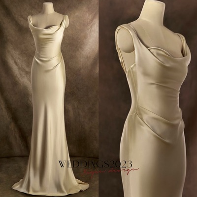 Champage Satin Sleveless Mermiad Floor Length Zipper Back  Wedding Dress