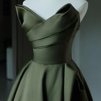 Dark Green Strapless Satin A-line Floor Length Lace up Back Prom Dress - Thumbnail 4