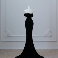 Sexy Black Strpless Velvet Rhinestones Mermaid Floor Length Prom Dress  - Thumbnail 1