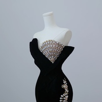 Sexy Black Strpless Velvet Rhinestones Mermaid Floor Length Prom Dress  - Thumbnail 3