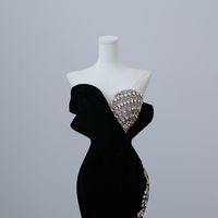 Sexy Black Strpless Velvet Rhinestones Mermaid Floor Length Prom Dress  - Thumbnail 4