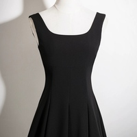 Black Sleeveless Satin A-line Floor Length Zipper Back Prom Dress - Thumbnail 3