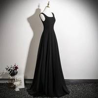 Black Sleeveless Satin A-line Floor Length Zipper Back Prom Dress - Thumbnail 1