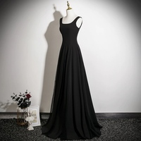 Black Sleeveless Satin A-line Floor Length Zipper Back Prom Dress - Thumbnail 2