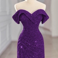 Lovely Sweethear Neck Strapless Sequins Purple Slit Prom Dress - Thumbnail 3