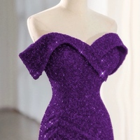 Lovely Sweethear Neck Strapless Sequins Purple Slit Prom Dress - Thumbnail 5