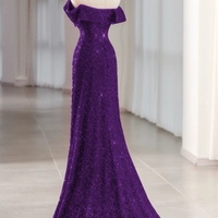 Lovely Sweethear Neck Strapless Sequins Purple Slit Prom Dress - Thumbnail 1