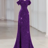 Lovely Sweethear Neck Strapless Sequins Purple Slit Prom Dress - Thumbnail 7