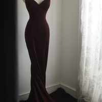 Burgundy Spaghetti straps Sweetheart Neck Mermaid Floor Length Prom Dress - Thumbnail 2