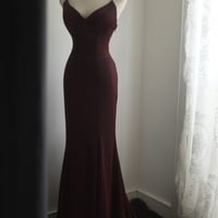 Burgundy Spaghetti straps Sweetheart Neck Mermaid Floor Length Prom Dress - Thumbnail 1