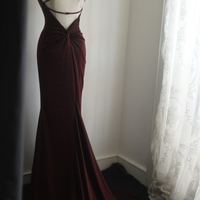 Burgundy Spaghetti straps Sweetheart Neck Mermaid Floor Length Prom Dress - Thumbnail 8