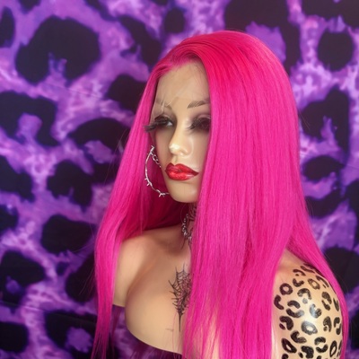Hot pink synthetic  lace front wig
