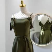 Dark Green Spaghetti straps Sheath with Belt Backless Prom Dress - Thumbnail 3