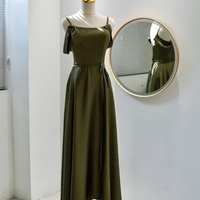 Dark Green Spaghetti straps Sheath with Belt Backless Prom Dress - Thumbnail 4