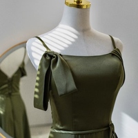 Dark Green Spaghetti straps Sheath with Belt Backless Prom Dress - Thumbnail 1