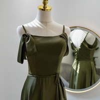 Dark Green Spaghetti straps Sheath with Belt Backless Prom Dress - Thumbnail 2