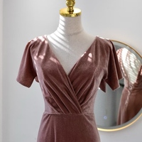 Deep V-neck Light Pink Short Sleeves Backless Lace up Back Prom Dress  - Thumbnail 3