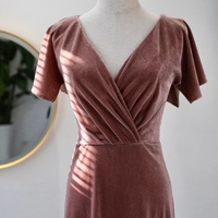 Deep V-neck Light Pink Short Sleeves Backless Lace up Back Prom Dress  - Thumbnail 1