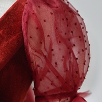 Burgundy Velvet Tulle Long Prom Dress with Black Belt, A-Line Formal Evening Dress,Short Sleeves Prom Dress - Thumbnail 5