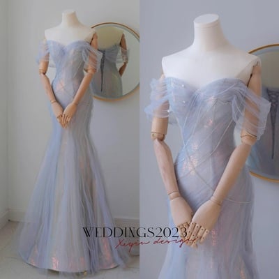 Sweetheart neck sequined fish tail evening gown light luxury adult gift niche bride toast dress banquet dress customized