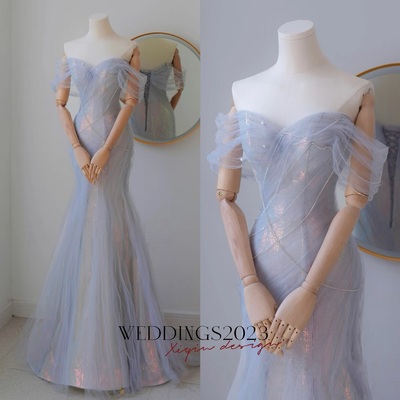 Sweetheart Neck Sequined Fish Tail Evening Gown Light Luxury Adult Gift Niche Bride Toast Dress Banquet Dress Customized