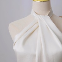 Simple Sheath Satin Ivory Long Wedding Dress Backless Brides Dress with Beading  - Thumbnail 3