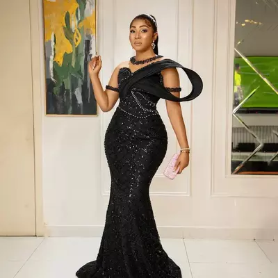 Aso ebi black mermaid prom dress beaded sheer neck evening formal party second reception 50th birthday engagement gowns