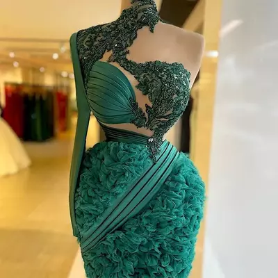 Plus size arabic aso ebi hunter green luxurious prom dresses lace beaded short evening formal party second reception cocktail dress
