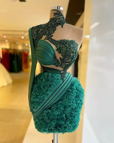 Plus Size Arabic Aso Ebi Hunter Green Luxurious Prom Dresses Lace Beaded Short Evening Formal Party Second Reception Cocktail Dress