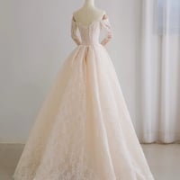 Lovely Lace Sweetheart Neckline A-Line Off-the-Shoulder Long Sleeves Lace Wedding Dresses - Thumbnail 2