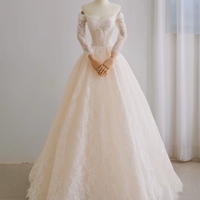 Lovely Lace Sweetheart Neckline A-Line Off-the-Shoulder Long Sleeves Lace Wedding Dresses - Thumbnail 1