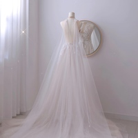 Boho Wedding Dress with Floral Lace Applique, High Neck Beading Beach Wedding Dress, Tulle Skirt Lace Wedding Dress - Thumbnail 2