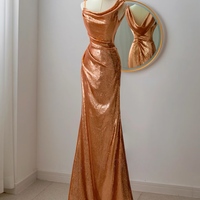 Gold Sparkly Sequins with Open Cowl Back Formal Prom Evening Dress - Thumbnail 3