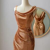 Gold Sparkly Sequins with Open Cowl Back Formal Prom Evening Dress - Thumbnail 4