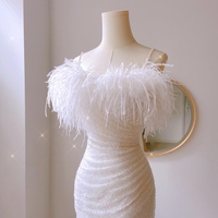 Ivory Mermaid Feather wedding dress, Modern bridal gown with sequin, Strapless bridal robe - Thumbnail 6