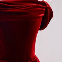 Burgundy Velvet Off Shoulder Mermaid Long Prom Dresses, Mermaid Maroon Formal Dresses, Wine Red Evening Dresses  - Thumbnail 2